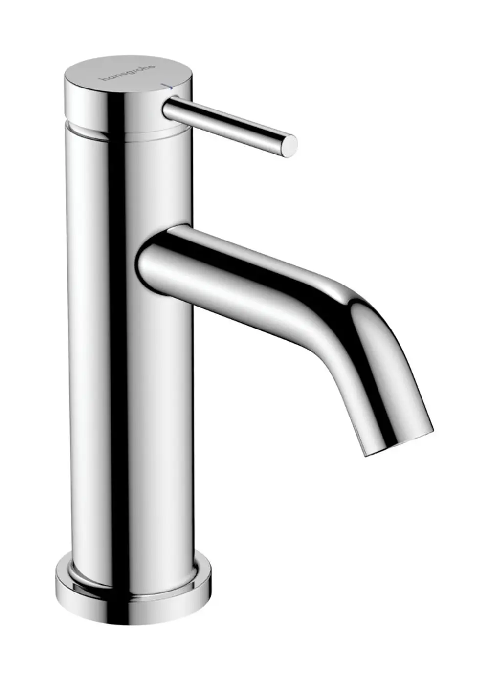 Chromfarbener Standventil mit Hebelgriff, geeignet für Kalt- oder vorgemischtes Wasser, Hersteller Hansgrohe. Keine Ablaufgarnitur sichtbar.
